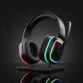 Black RGB gaming headset with noise-canceling microphone