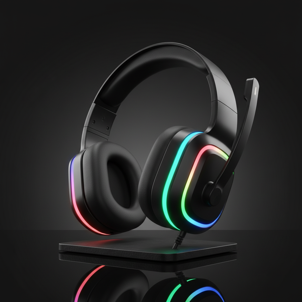Black RGB gaming headset with noise-canceling microphone